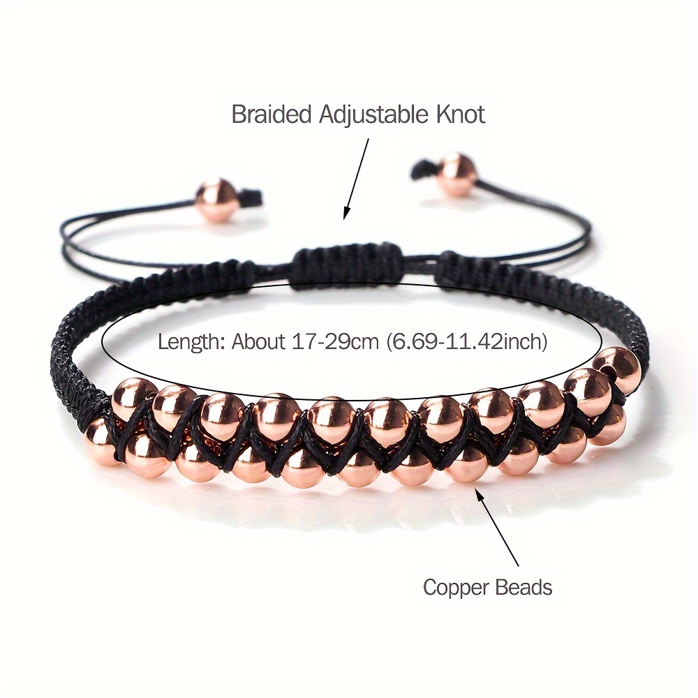 Adjustable Copper Bead Men's Bracelet with Double Row Weaving